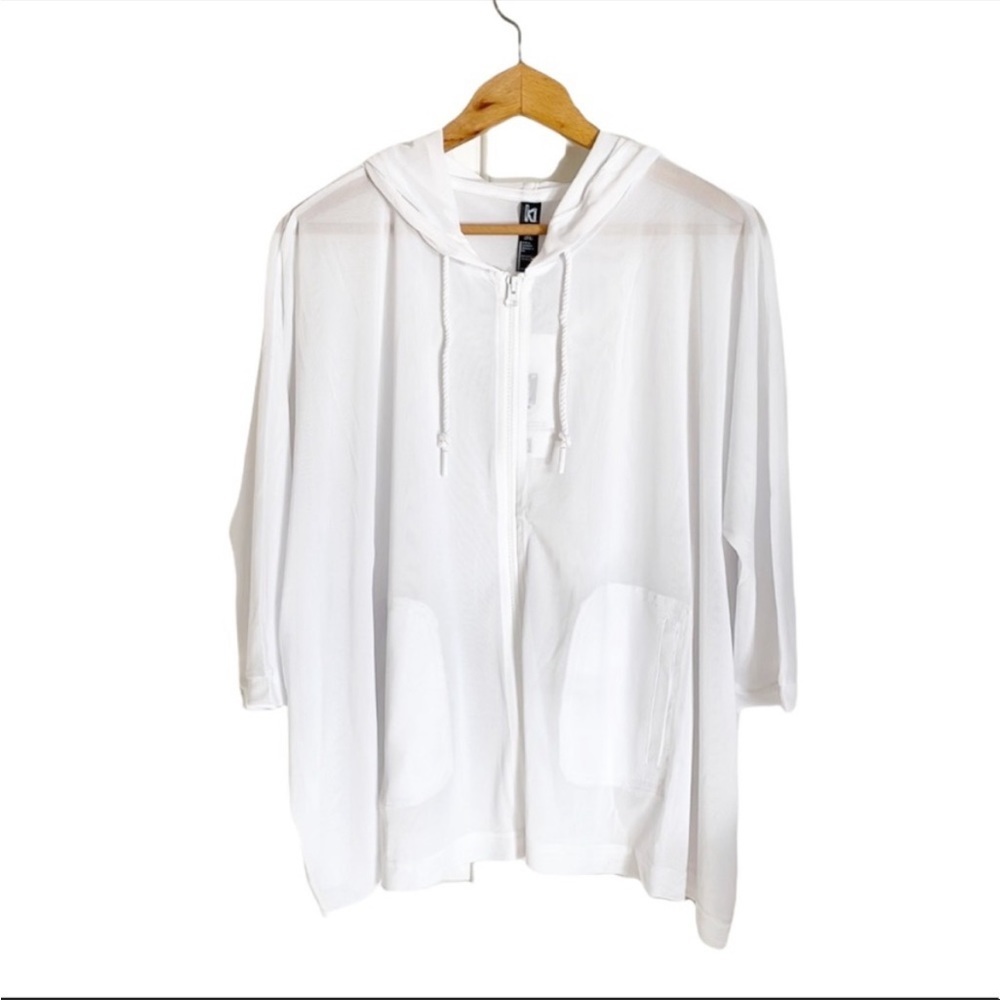 Ki Pro Performance White Mesh Hooded Oversized Active Coverup Jacket size S